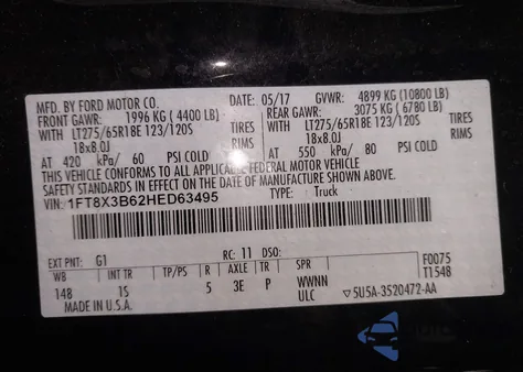 2017 Ford F350 Sd z USA, uszkodzony, nr VIN 1FTHX3B62HED63495